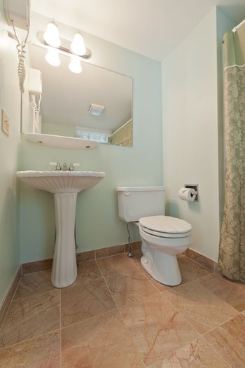 BATHROOM WITH A PEDESTAL SINK AND TOILET 